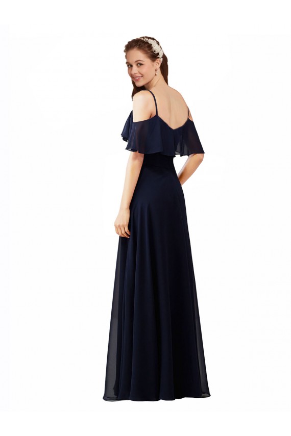 Soft Chiffon A-Line Long Sleeveless Dark Navy Bridesmaid Dress Glasgow