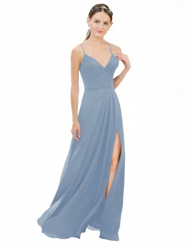 Soft Chiffon & Lace A-Line Sleeveless Dusty Blue Bridesmaid Dress Glasgow