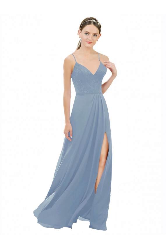 Soft Chiffon & Lace A-Line Sleeveless Dusty Blue Bridesmaid Dress Glasgow