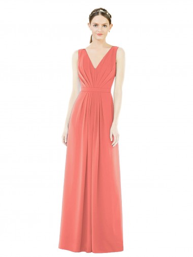 Soft Chiffon A-Line Long Sleeveless Coral V-Back Bridesmaid Dress Glasgow
