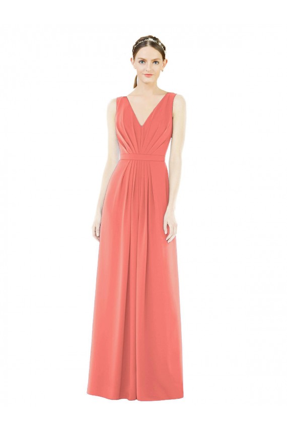 Soft Chiffon A-Line Long Sleeveless Coral V-Back Bridesmaid Dress Glasgow