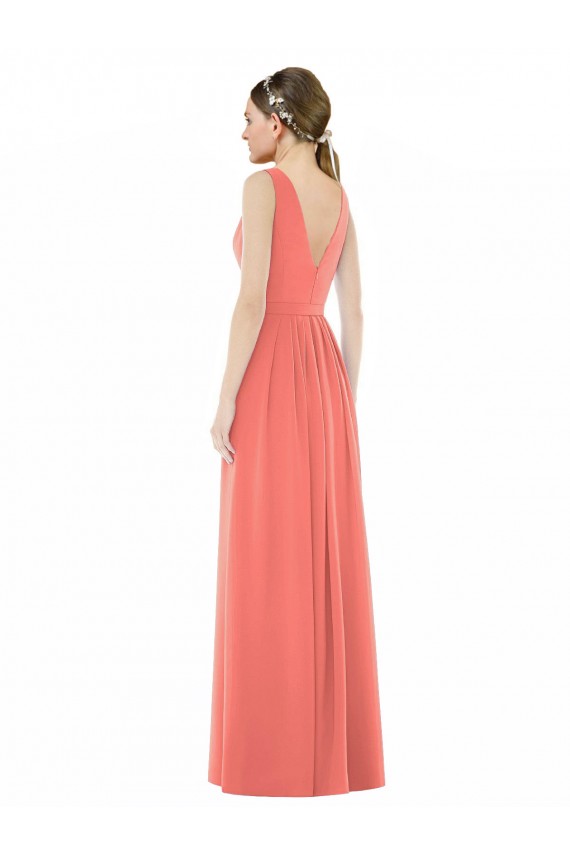 Soft Chiffon A-Line Long Sleeveless Coral V-Back Bridesmaid Dress Glasgow