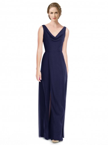 Soft Chiffon A-Line Long Sleeveless V-Back Side Front Slit Bridesmaid Dresses Glasgow