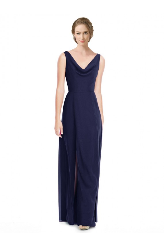 Soft Chiffon A-Line Long Sleeveless V-Back Side Front Slit Bridesmaid Dresses Glasgow