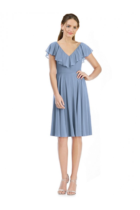 Soft Chiffon A-Line Cocktail Length Cap Sleeves V-Back Bridesmaid Dress Glasgow