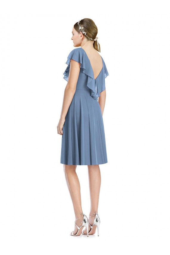 Soft Chiffon A-Line Cocktail Length Cap Sleeves V-Back Bridesmaid Dress Glasgow