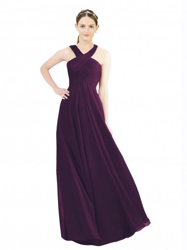 Soft Chiffon A-Line Long Sleeveless Grape Bridesmaid Gowns Glasgow