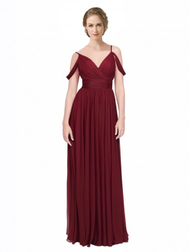 Chiffon A-Line Long Sleeveless Low Back Burgundy Bridesmaid Dresses Glasgow