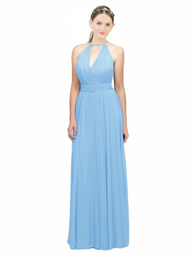 Soft Chiffon A-Line Long Sleeveless Periwinkle Open Back Bridesmaid Dress Glasgow