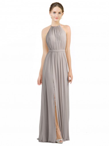 Soft Chiffon A-Line Long Sleeveless Open Back Oyster Silver Bridesmaid Dresses Glasgow