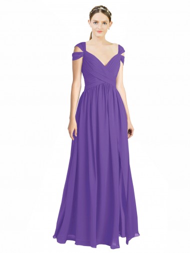 Soft Chiffon A-Line Long Cap Sleeves Open Back Bridesmaid Dress Glasgow