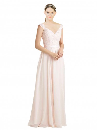 Soft Chiffon & Lace A-Line Long Sleeveless Open Back Cream Pink Bridesmaid Dresses Glasgow