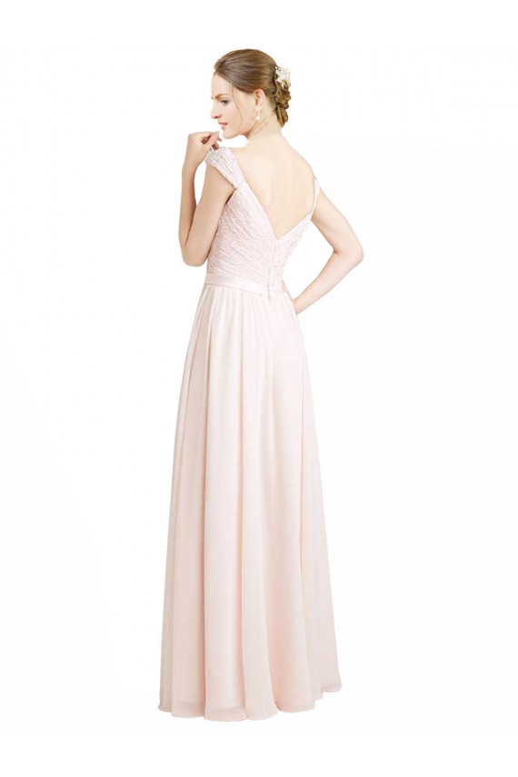 Soft Chiffon & Lace A-Line Long Sleeveless Open Back Cream Pink Bridesmaid Dresses Glasgow
