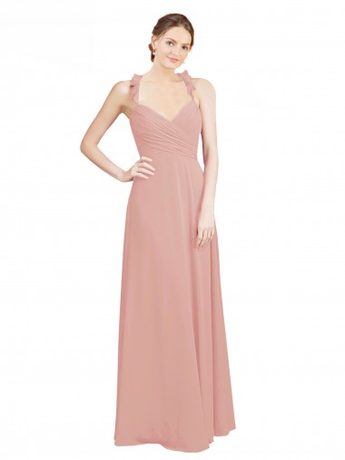 Chiffon A-Line Long Sleeveless Open Back Bliss Pink Bridesmaid Dresses Glasgow
