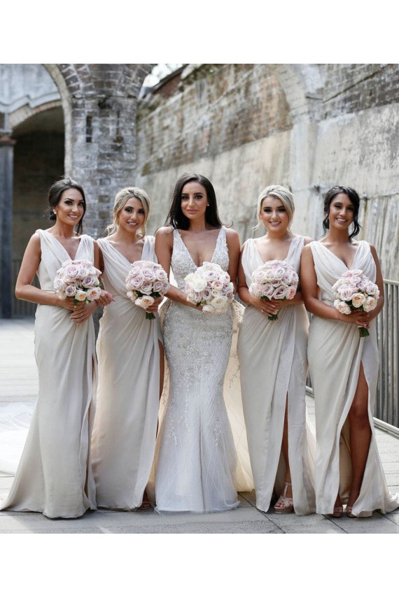 Soft Chiffon A-Line Long Sleeveless Low Back Bridesmaid Dress Glasgow