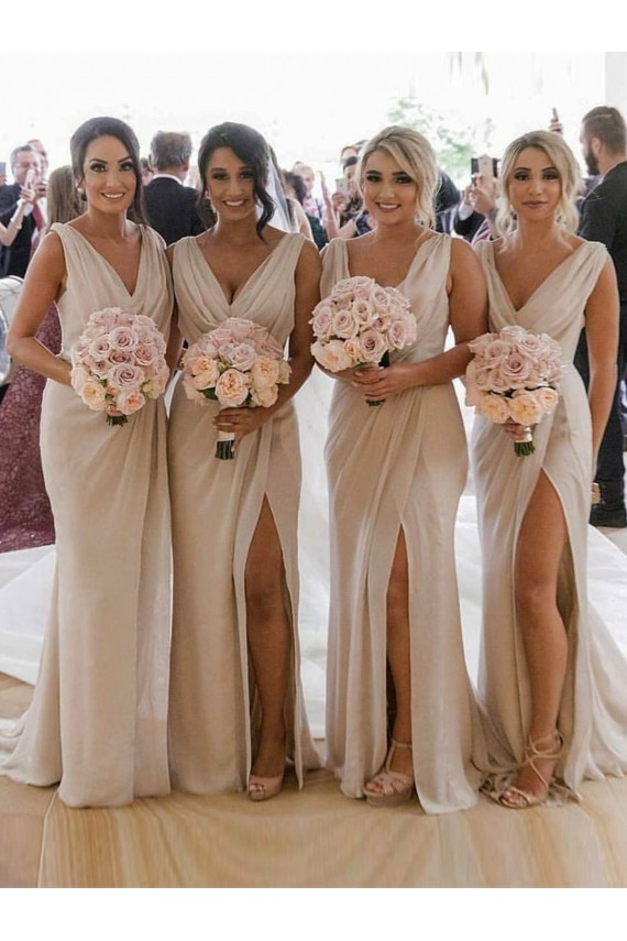 Soft Chiffon A-Line Long Sleeveless Low Back Bridesmaid Dress Glasgow