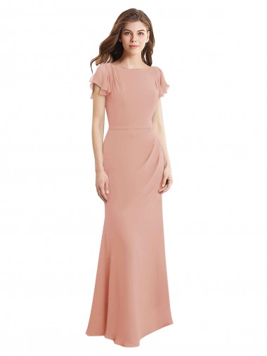 Soft Chiffon Mermaid Long Sleeveless Low Back Bliss Pink Prom Dresses Glasgow