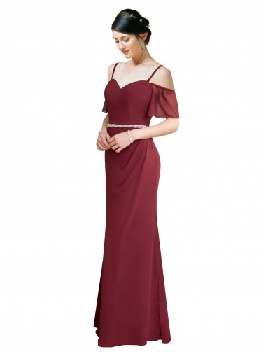 Soft Chiffon Long Cold Shoulder Low Back Bridesmaid Dress Glasgow