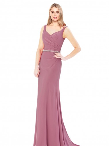 Soft Chiffon Sheath Long Sleeveless Low Back Prom Dress / Bridesmaid Dress Glasgow