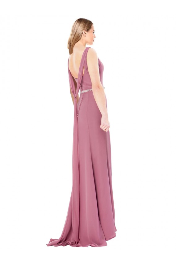 Soft Chiffon Sheath Long Sleeveless Low Back Prom Dress / Bridesmaid Dress Glasgow