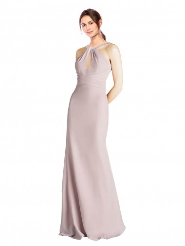 Soft Chiffon Sheath Long Sleeveless Open Back Bridesmaid Dress Glasgow