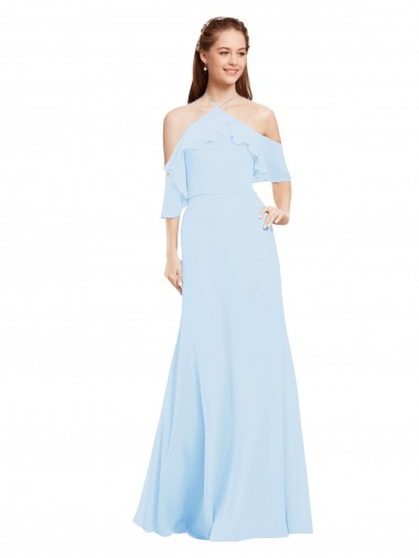 Soft Chiffon A-Line Long Cold Shoulder Light Sky Blue Bridesmaid Dresses Glasgow