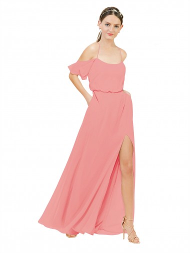 Soft Chiffon A-Line Long Sleeveless Watermelon Bridesmaid Dress Glasgow