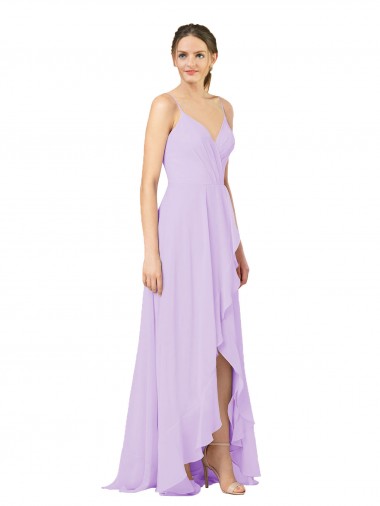 Soft Chiffon Sheath Long Sleeveless Open Back High Low Bridesmaid Dress Glasgow