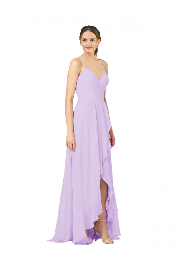 Soft Chiffon Sheath Long Sleeveless Open Back High Low Bridesmaid Dress Glasgow