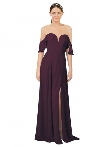 Soft Chiffon Sheath Long Cold Shoulder Formal Dress / Bridesmaid Dress Glasgow