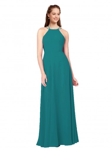 Soft Chiffon Sheath Long Sleeveless Criss Cross Back Bridesmaid Dress Glasgow