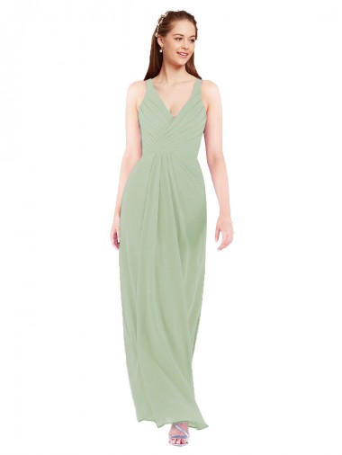 Soft Chiffon Sheath Long Sleeveless Smoke Green Keyhole Back Bridesmaid Dress Glasgow
