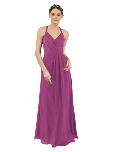 Soft Chiffon Sheath Long Sleeveless Keyhole Back Bridesmaid Dress Glasgow