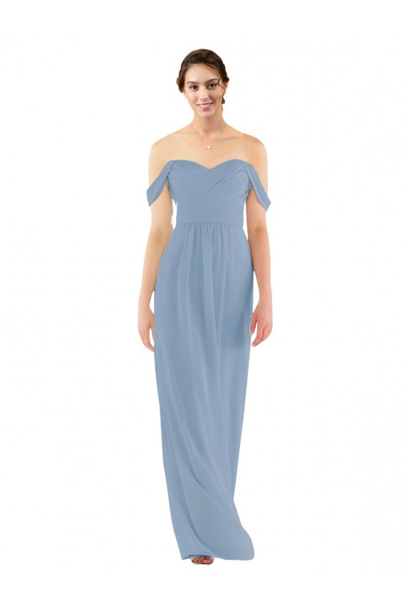 Soft Chiffon Sheath Long Sleeveless Dusty Blue Bridesmaid Dress Glasgow