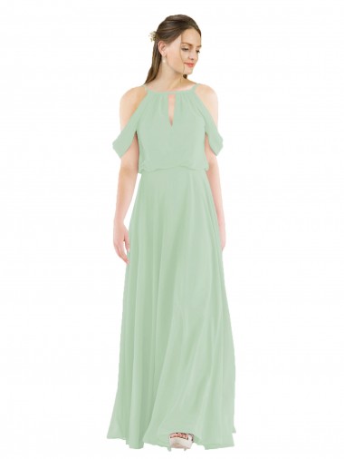 Soft Chiffon Sheath Long Sleeveless Sage Bridesmaid Dress Glasgow
