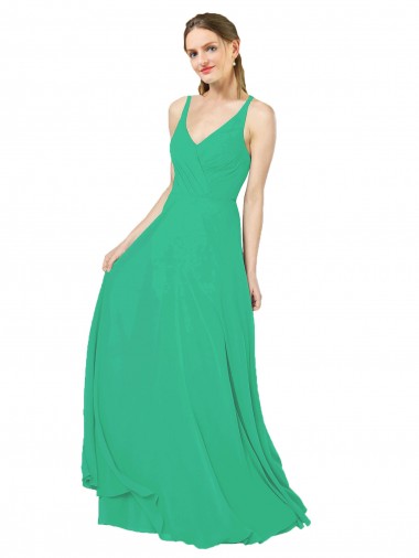 Soft Chiffon Sheath Long Sleeveless Criss Cross Back Emerald Green Bridesmaid Dresses Glasgow