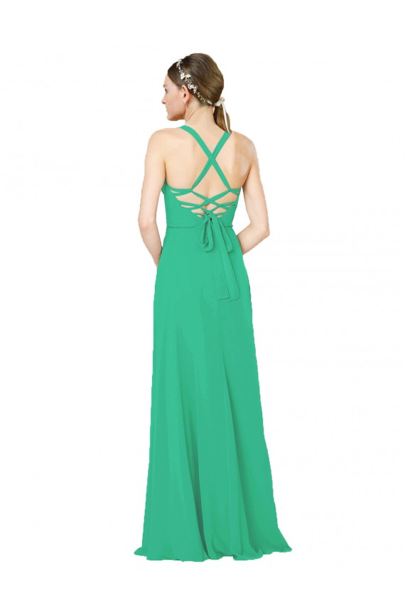 Soft Chiffon Sheath Long Sleeveless Criss Cross Back Emerald Green Bridesmaid Dresses Glasgow