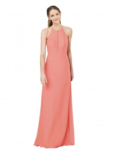 Soft Chiffon Sheath Long Sleeveless Desert Rose Keyhole Back Bridesmaid Dress Glasgow