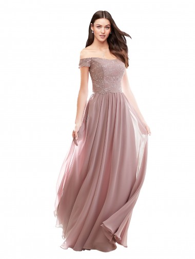 Soft Chiffon & Lace A-Line Long Cap Sleeves Pink Bridesmaid Dresses Glasgow