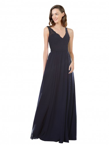 Soft Chiffon & Lace A-Line Sleeveless Dark Navy Bridesmaid Dresses Glasgow