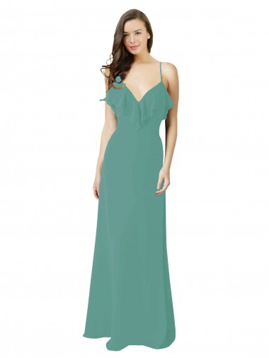 Soft Chiffon A-Line Long Sleeveless Icelandic Silver Bridesmaid Gown Glasgow