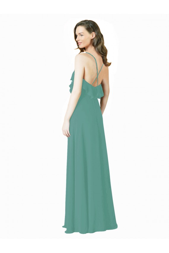 Soft Chiffon A-Line Long Sleeveless Icelandic Silver Bridesmaid Gown Glasgow
