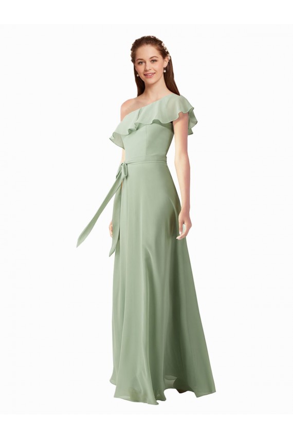 Soft Chiffon A-Line Long Flutter Sleeves Bridesmaid Dress Glasgow