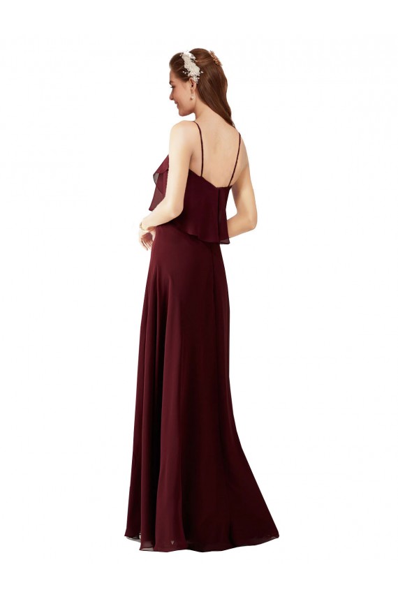 Chiffon A-Line Long Sleeveless Burgundy Gold Bridesmaid Dresses Glasgow