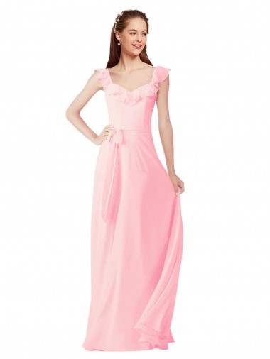 Soft Chiffon A-Line Long Cap Sleeves Bridesmaid Dress Glasgow