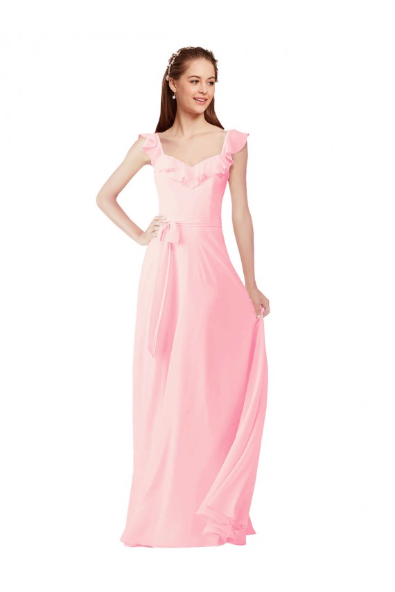 Soft Chiffon A-Line Long Cap Sleeves Bridesmaid Dress Glasgow