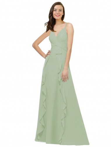 Soft Chiffon A-Line Long Sleeveless Smoke Green Bridesmaid Dresses Glasgow