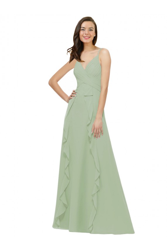 Soft Chiffon A-Line Long Sleeveless Smoke Green Bridesmaid Dresses Glasgow