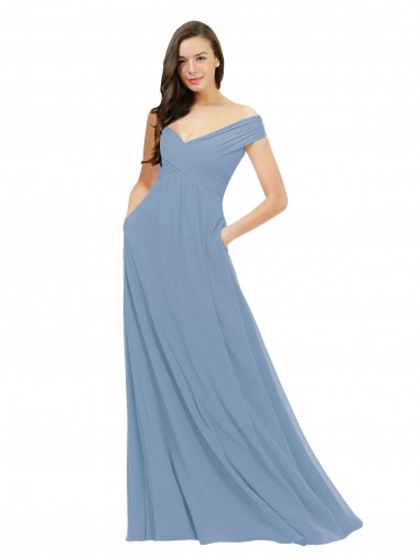 Chiffon A-Line Long Sleeveless Dusty Blue Bridesmaid Dress / Evening Gowns Glasgow