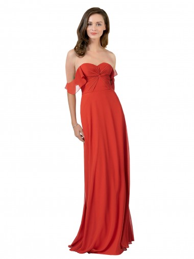 Soft Chiffon A-Line Long Sleeveless Red V-Back Bridesmaid Dress Glasgow